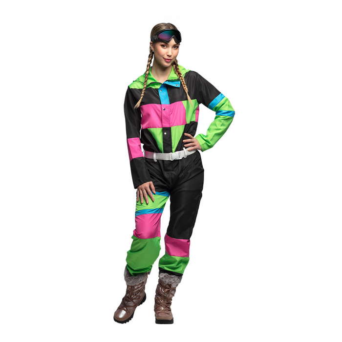 Kostüm Skianzug 80’s Frau schwarz-bunt