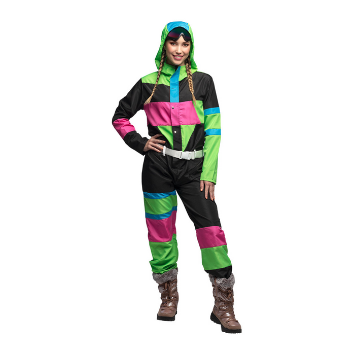 Kostüm Skianzug 80’s Frau schwarz-bunt