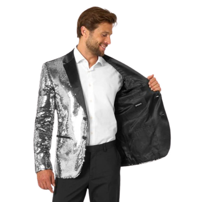 Kostüm Blazer Pailletten Silber