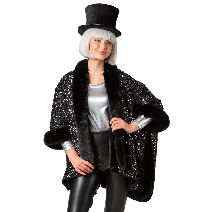 Paillettenponcho schwarz-silber
