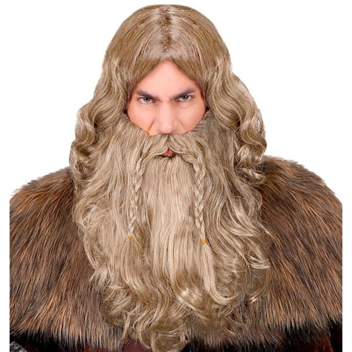 Perücke Wikinger mit Bart aschblond