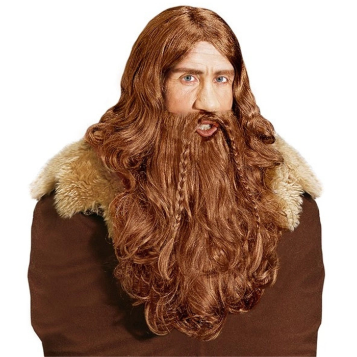 Perücke Wikinger mit Bart braun