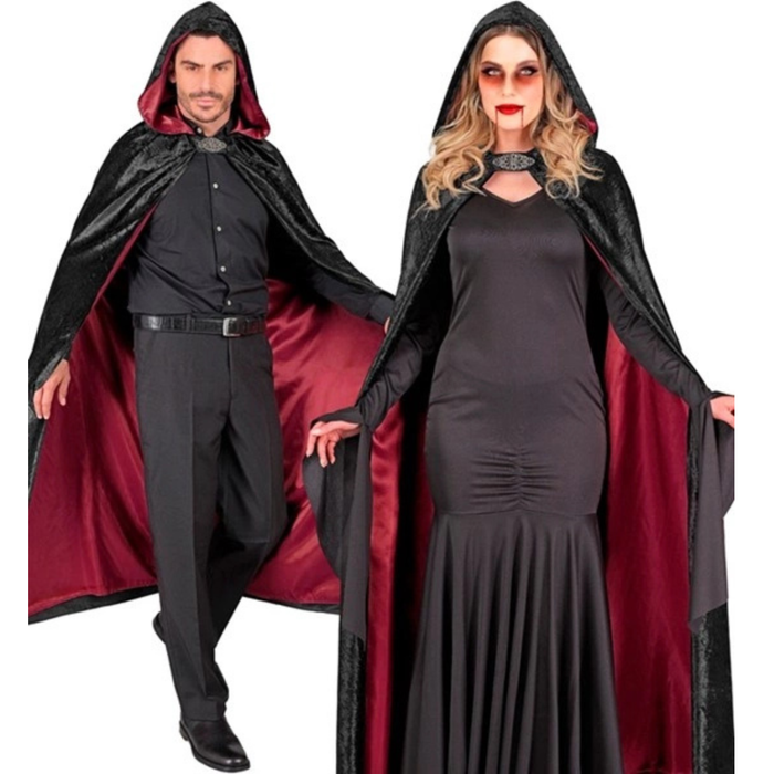 Kostüm Schwarzer Samtumhang mit rotem Innenfutter